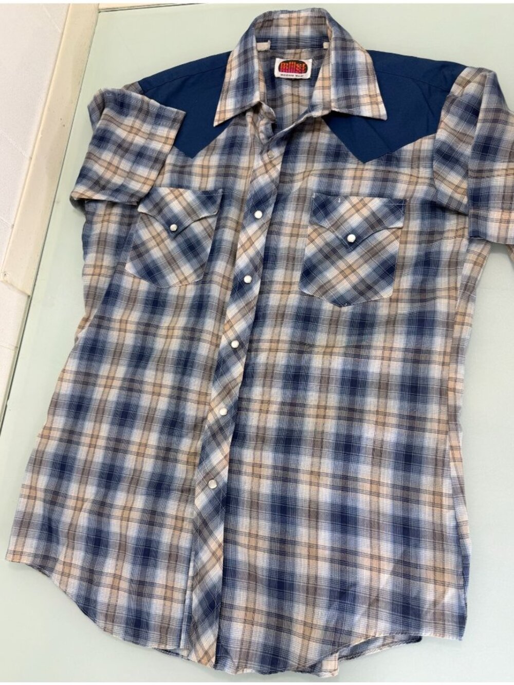 Miller Western Shirt Mens 15.5 Lightweight Short Sleeve Pearl Snap Medium M